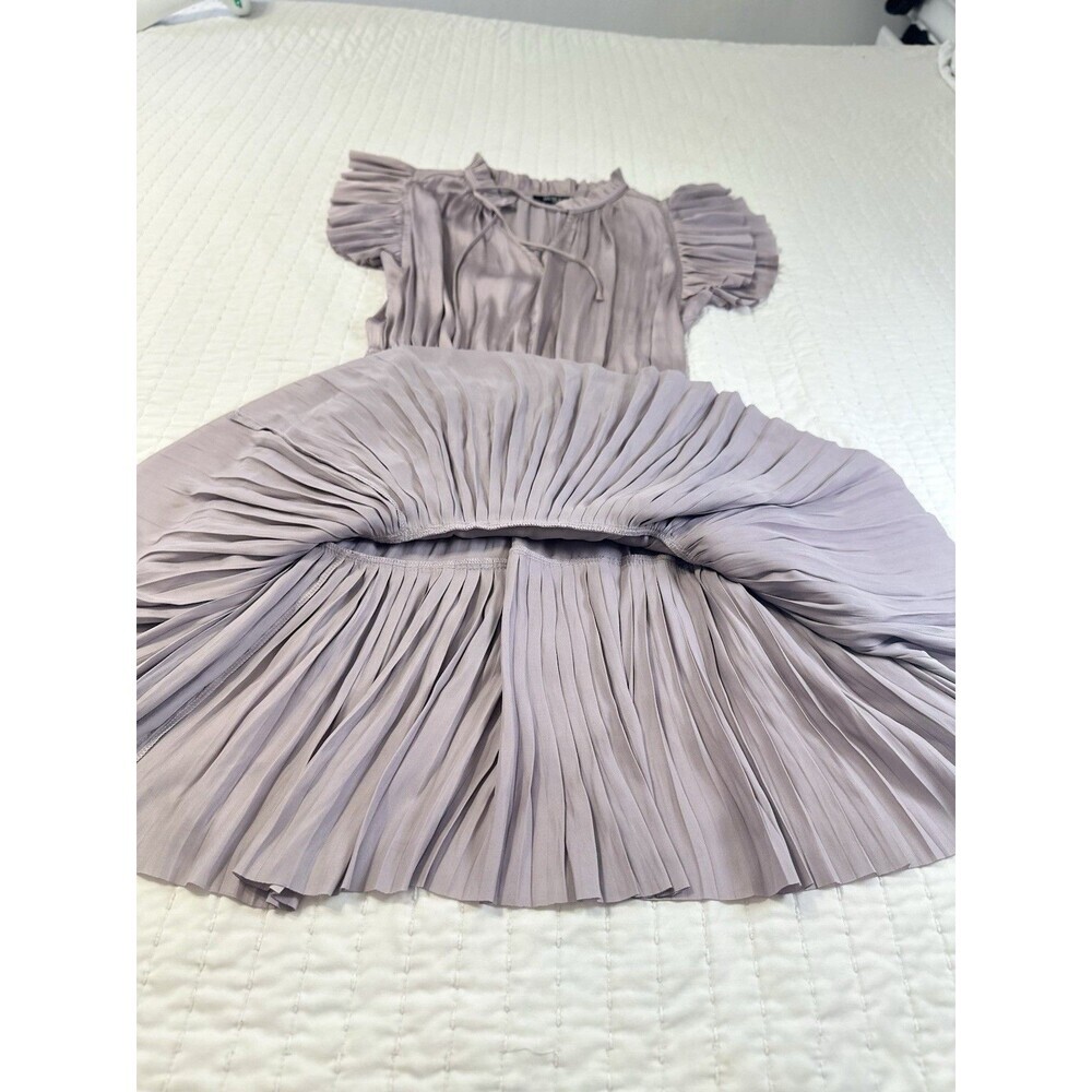 RESET by Jane Ruffle Smocked Tiered Mini Dress Pleated Satin Size M Lavender - Picture 6 of 14